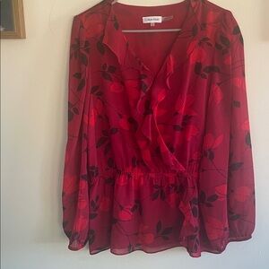Calvin Klein Red and Black Floral Top
